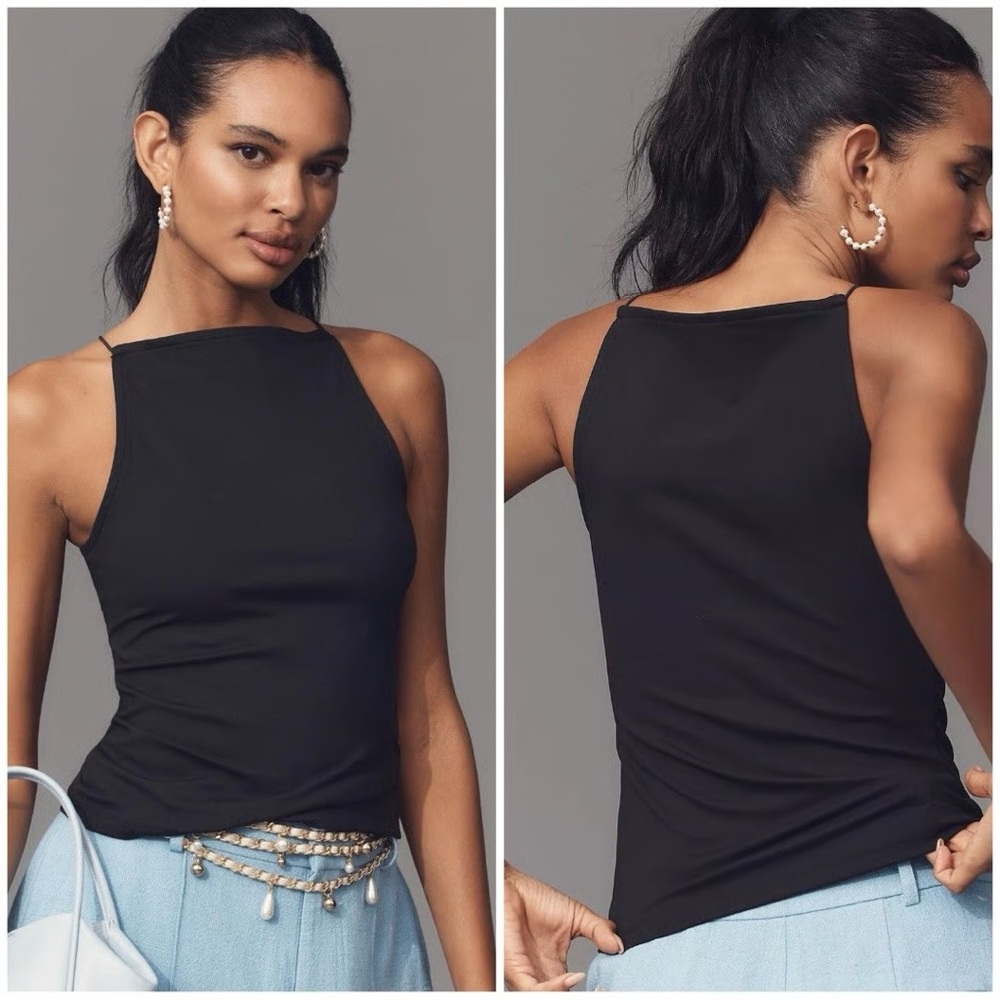 NWT Anthropologie Black  Maeve square‎ high neck Women's Top